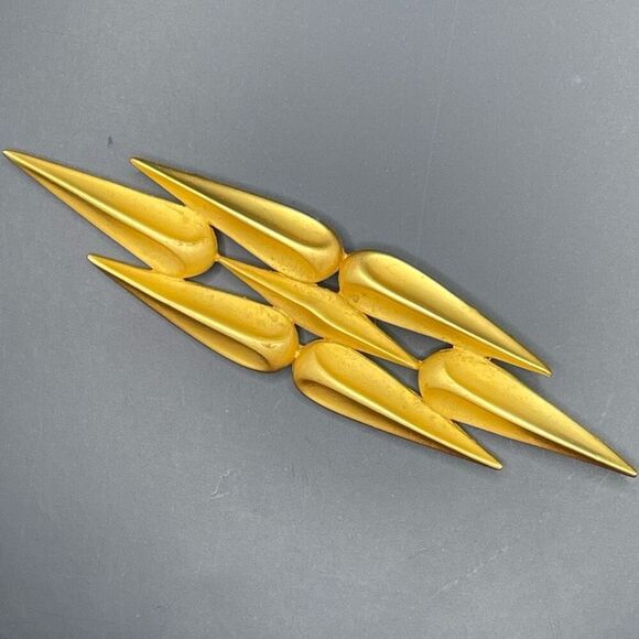 PARK LANE Modernistic Satin Matte Gold Tone Brooch Vintage 4” Wide - Picture 2 of 8